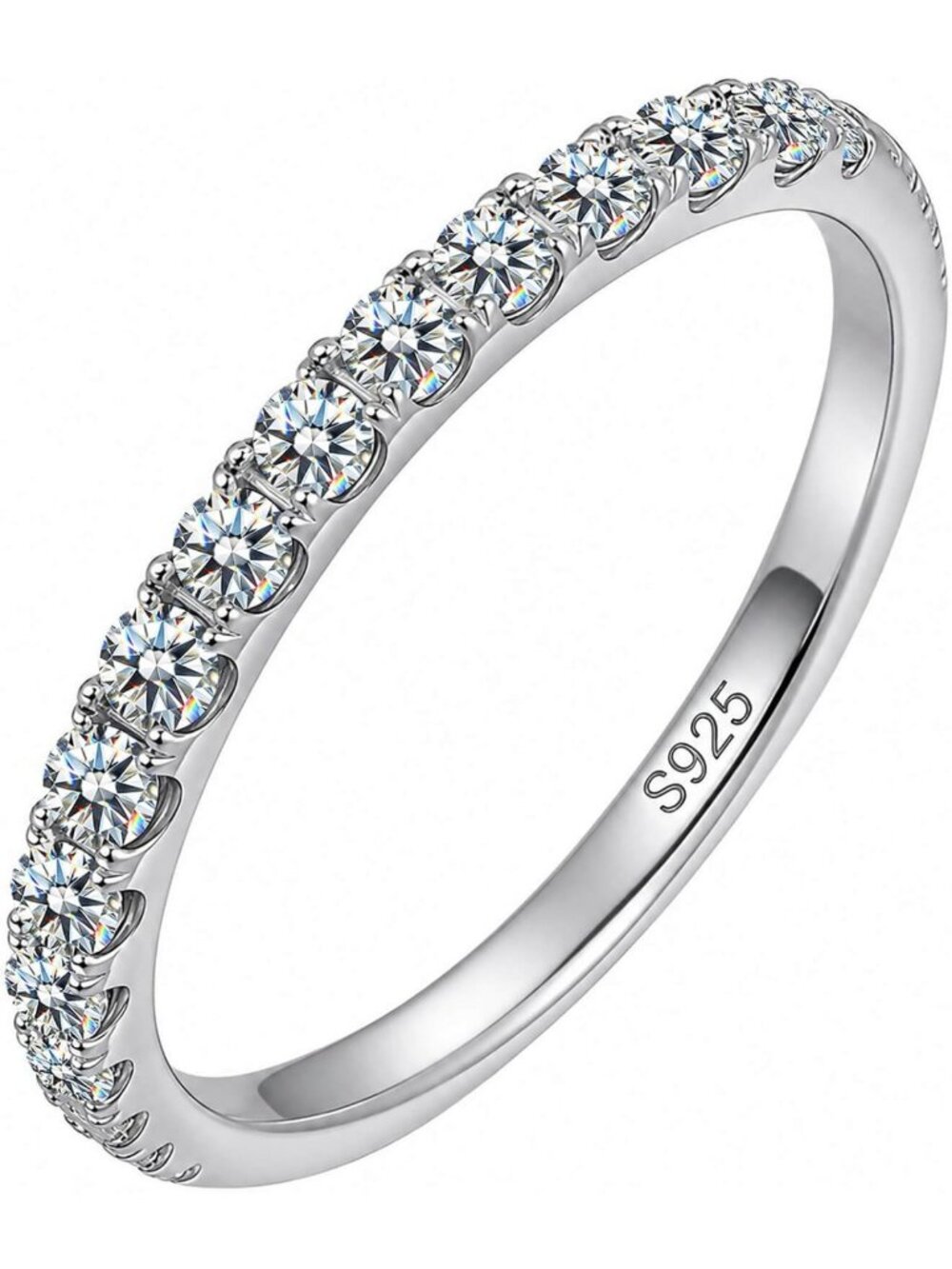 925 Sterling Silver Half Eternity Moissanite Wedding Band for Women - Elegant